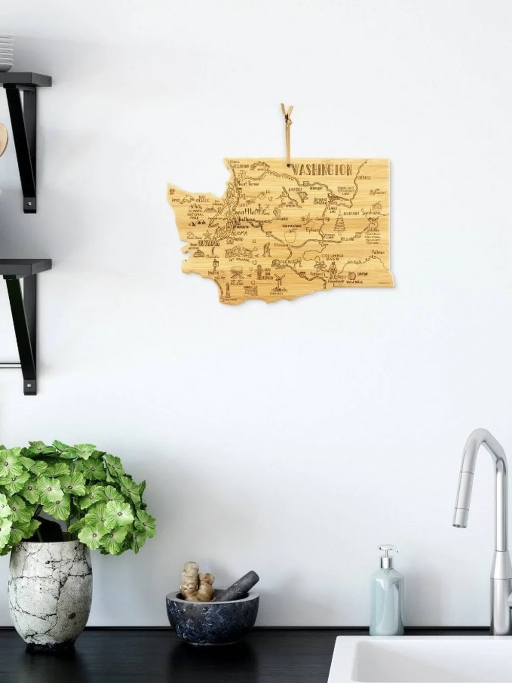 Totally Bamboo Destination Washington State State-Shaped Serving Cutting Board
